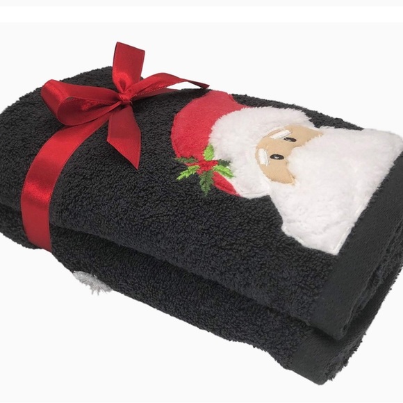 Balsam & Fir Set of 2 Embroidered & Jeweled Christmas Santa Hand Towel Bathroom - Picture 2 of 2